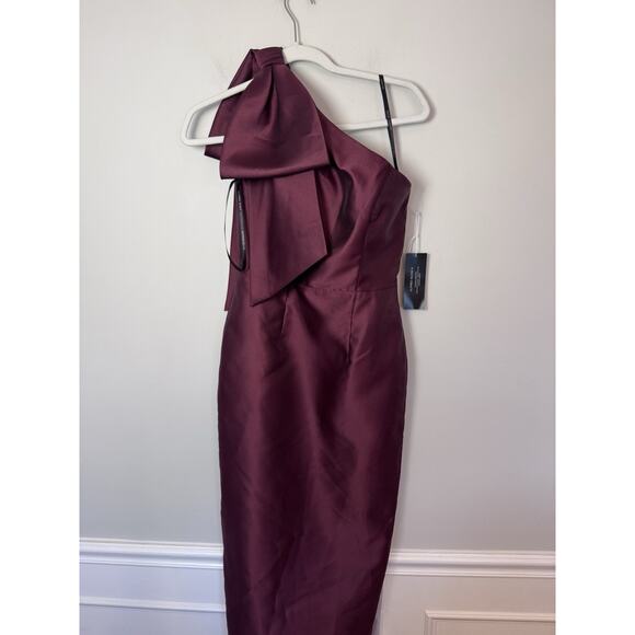 Alfred Sung D861 Bow One Shoulder Column Gown Cabernet Red 2 NWT $269 - Picture 3 of 16
